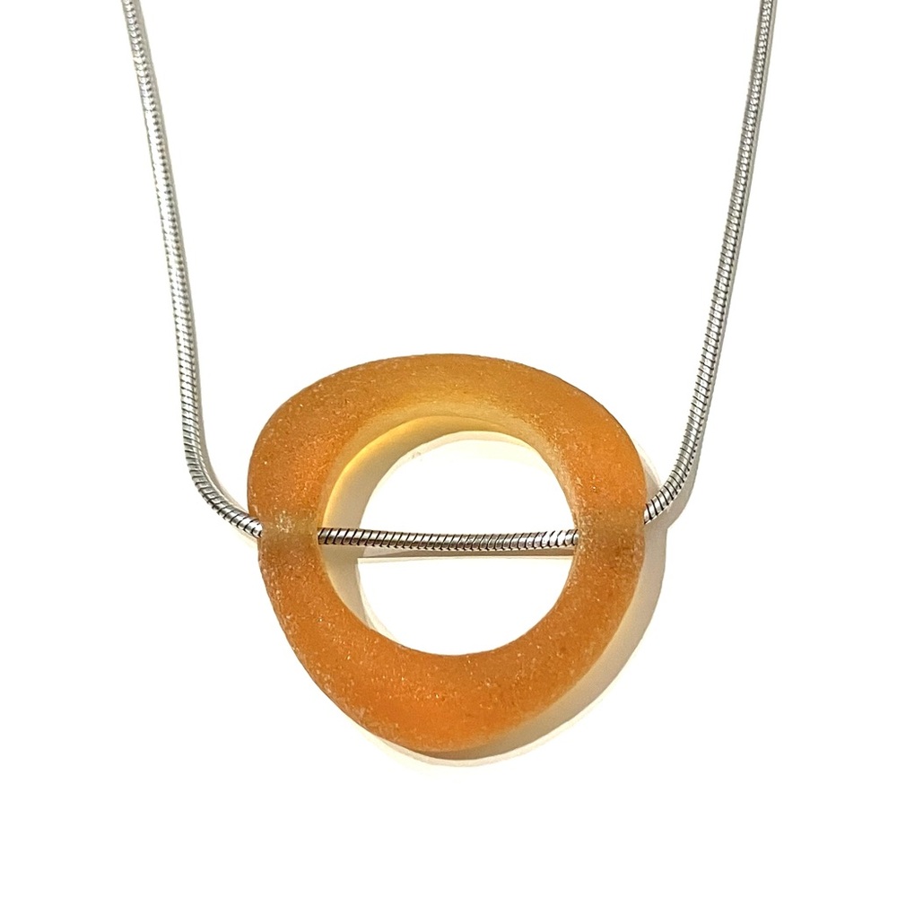 Sterling Silver Frosted Glass Pendant Necklace 16”
